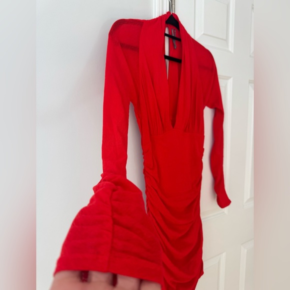 Anthropologie Deep V-Neck Ruched Mesh Mini Dress - Picture 8 of 12